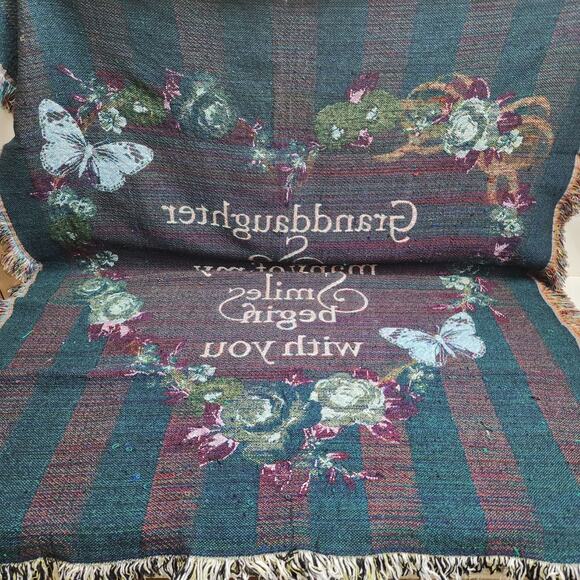 Floral "Granddaughter So Many of My Smiles Begin with You" Fringe Throw Blanket - Picture 4 of 5
